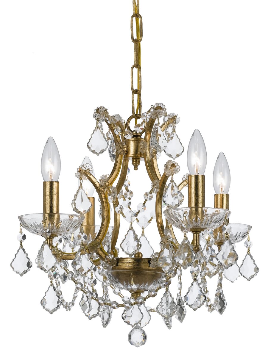 Crystorama Filmore 4-Light 13" Mini Chandelier in Antique Gold with Clear Hand Cut Crystals