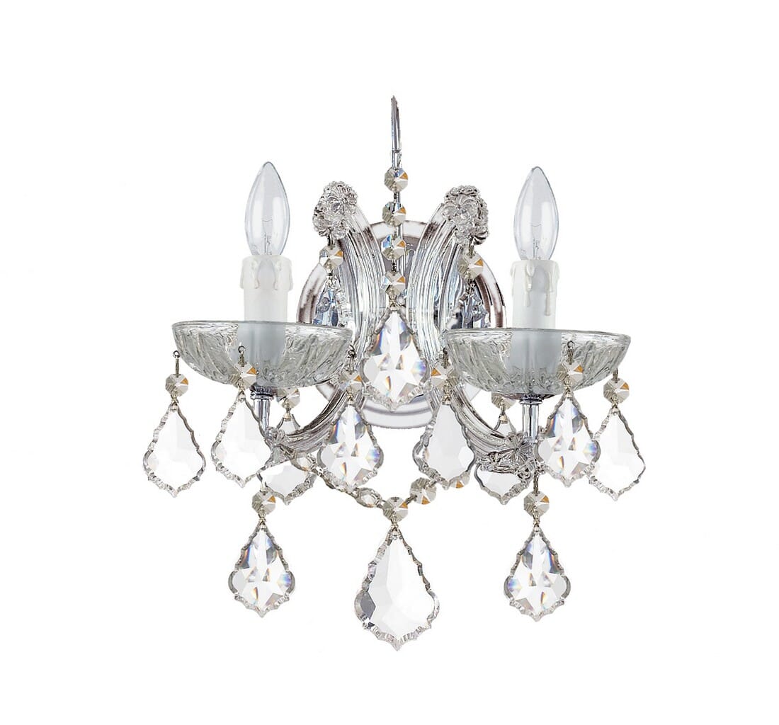 Crystorama Maria Theresa 2-Light 13" Wall Sconce in Polished Chrome with Clear Italian Crystals