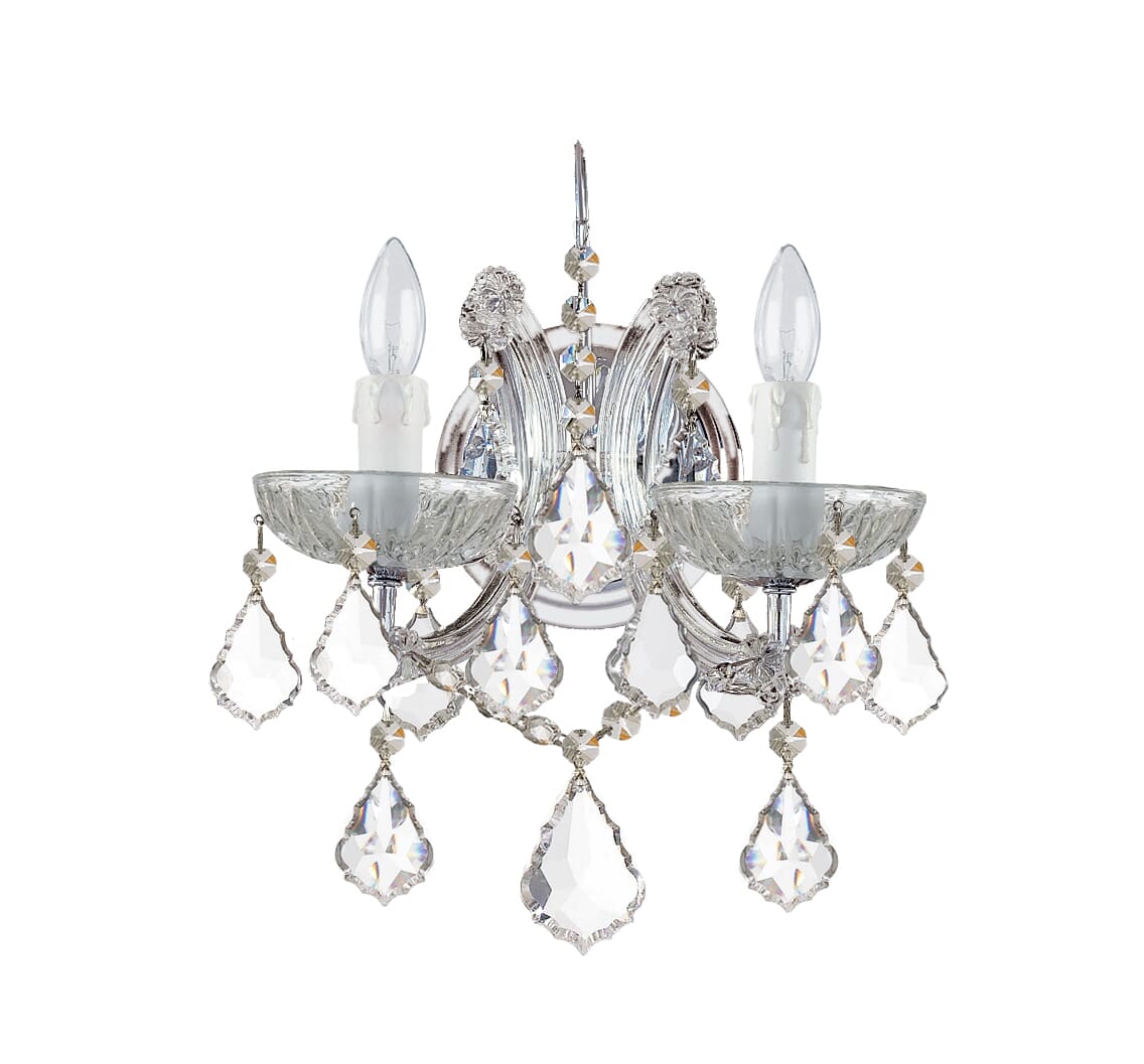 Crystorama Maria Theresa 2-Light 13" Wall Sconce in Polished Chrome with Clear Hand Cut Crystals