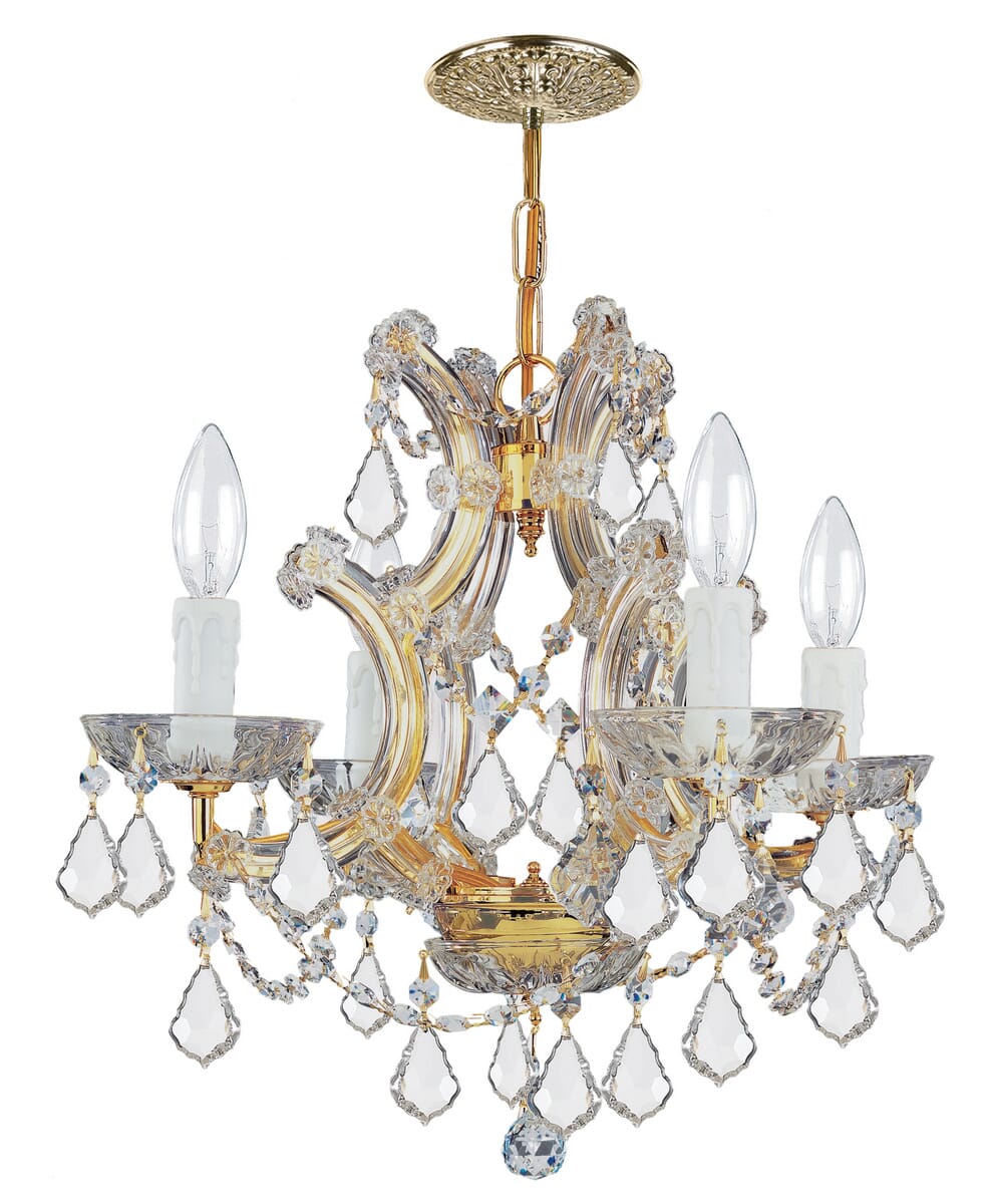 Crystorama Maria Theresa 4-Light 15" Mini Chandelier in Gold with Clear Hand Cut Crystals