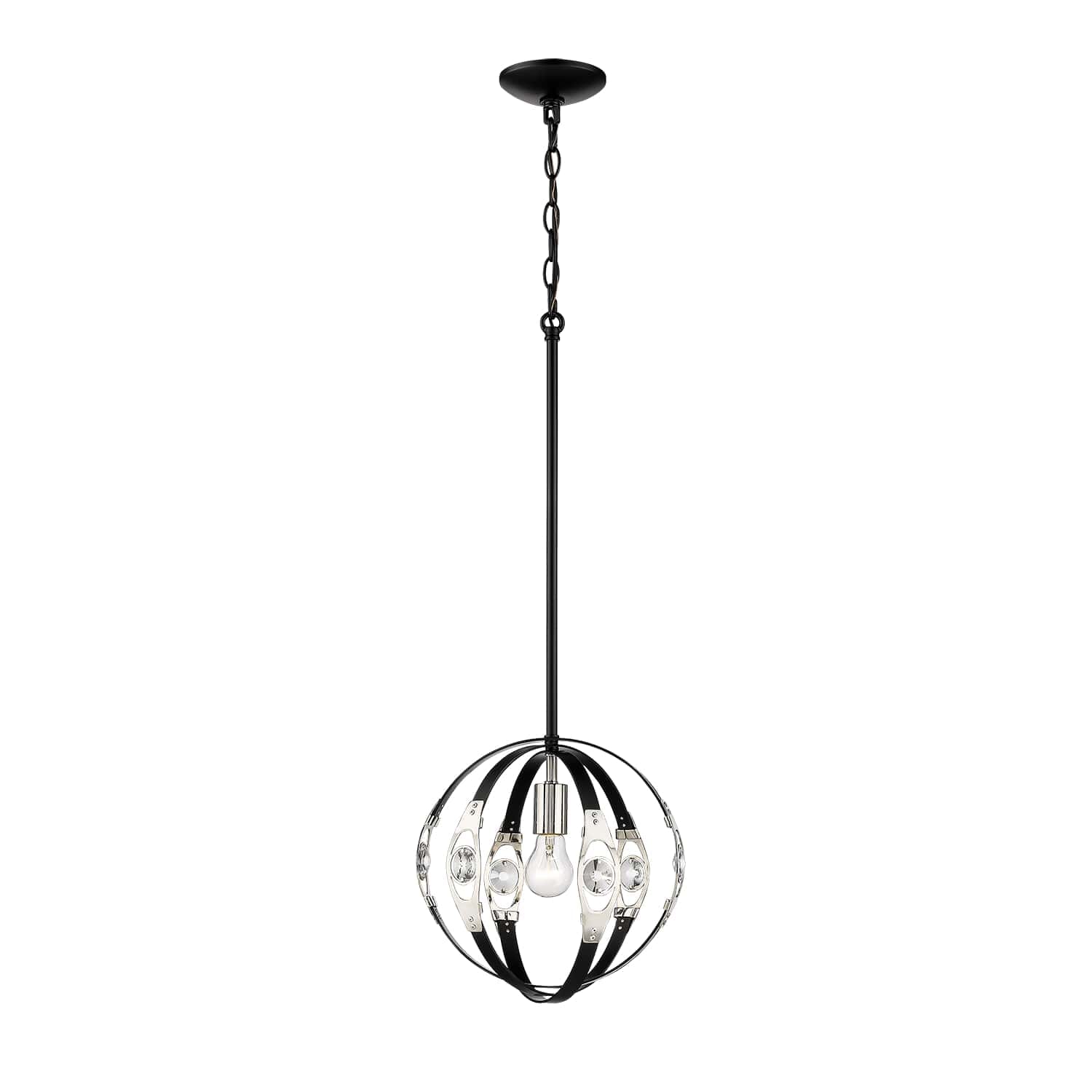 Millennium Lighting 1-Light 12" Globe Pendant in Matte Black and Polished Nickel