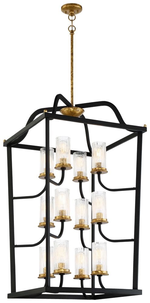 Minka Lavery Posh Horizon 12-Light 24" Pendant Light in Sand Black with Gold Leaf