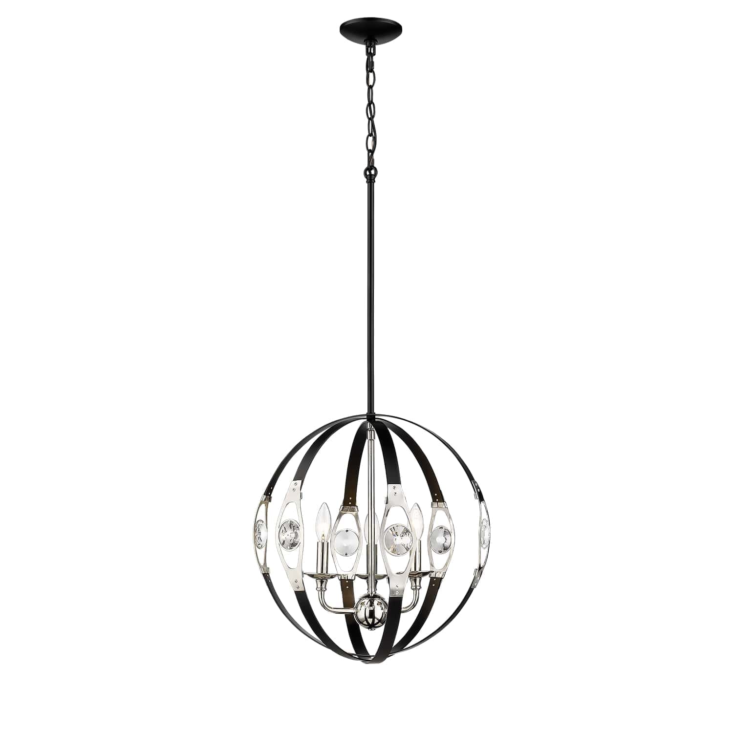 Millennium Lighting 3-Light 19" Globe Pendant in Matte Black and Polished Nickel