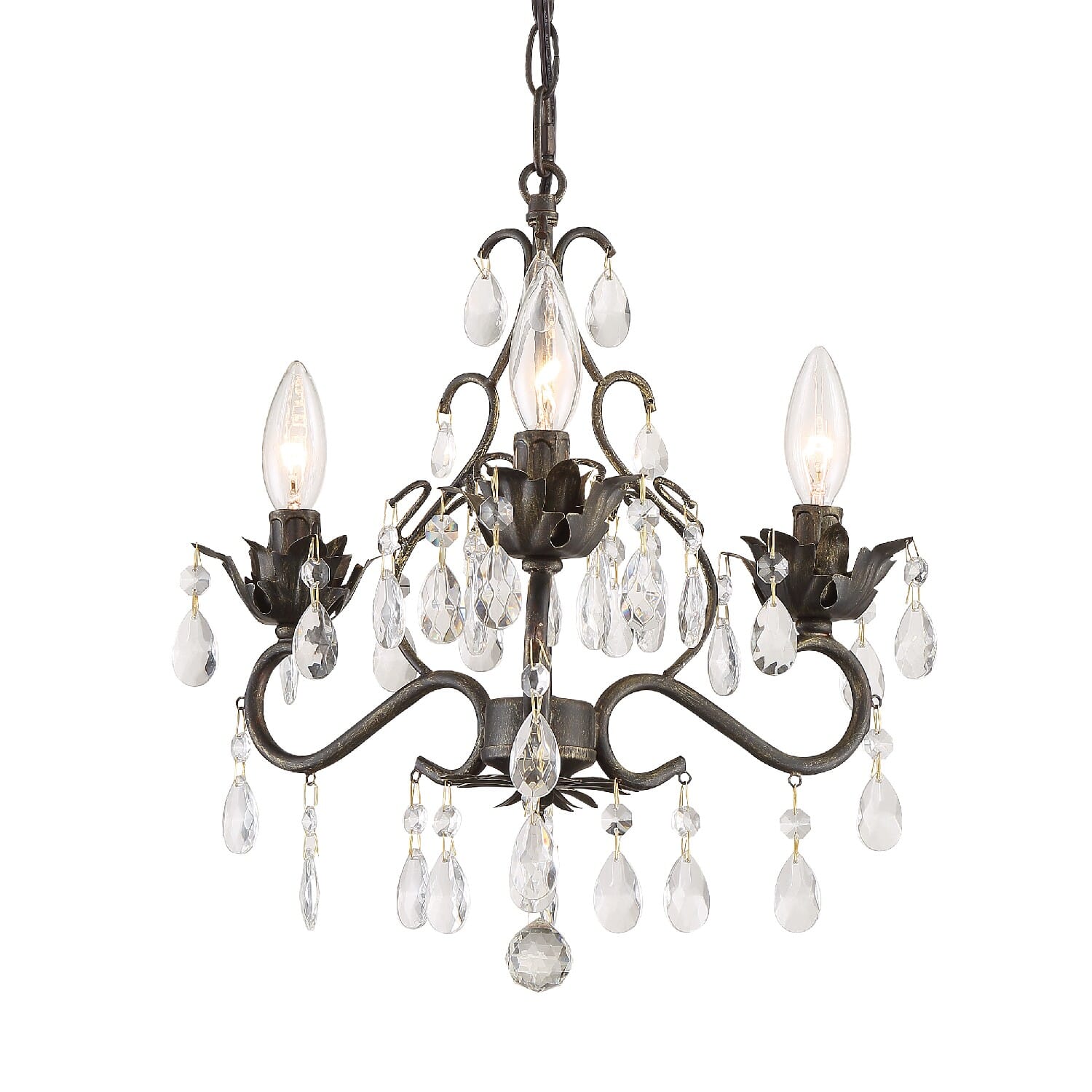 Crystorama Paris Market 3-Light 14" Chandelier in English Bronze with Clear Hand Cut Crystals