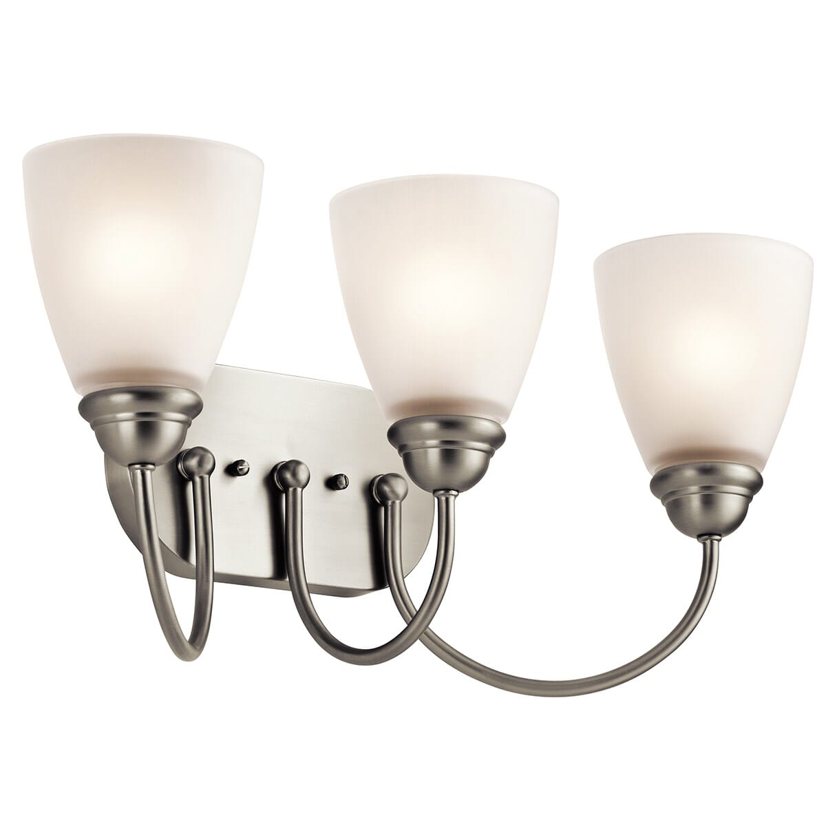 Kichler Jolie 3-Light 3-Arm Bathroom Vanity Light in Brushed Nickel