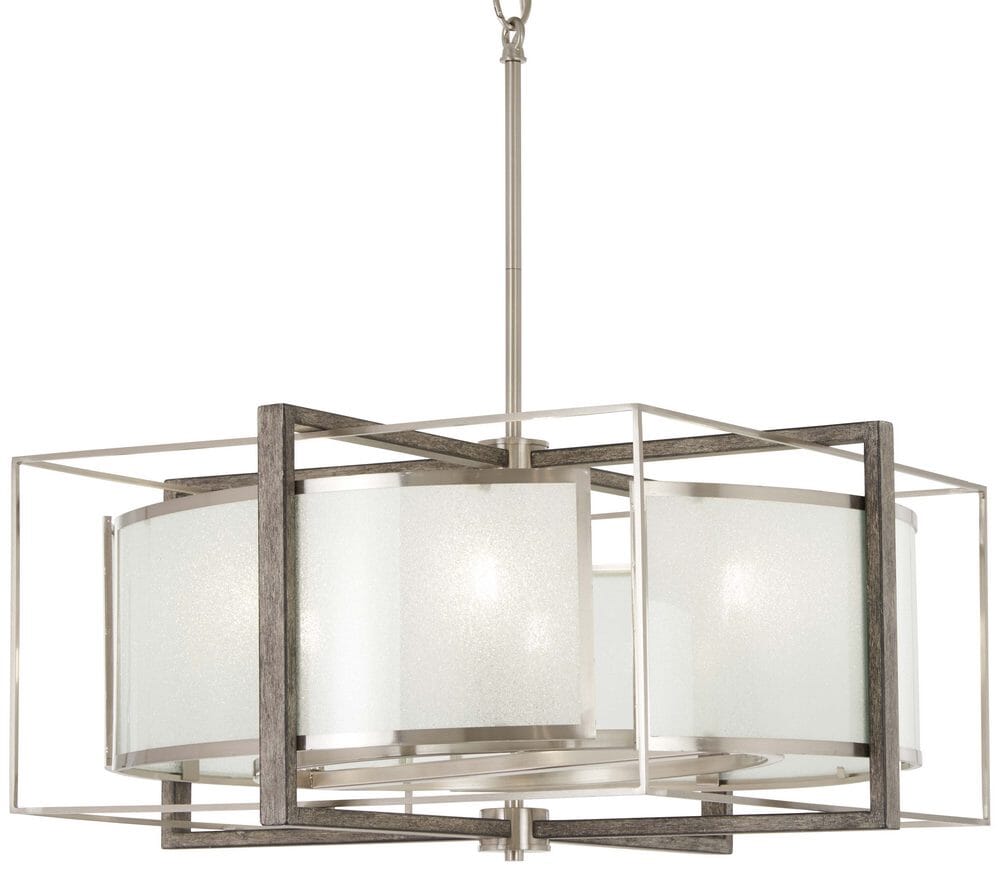 Minka Lavery Tyson's Gate 6-Light 24" Pendant Light in Brushed Nickel with Shale Wood