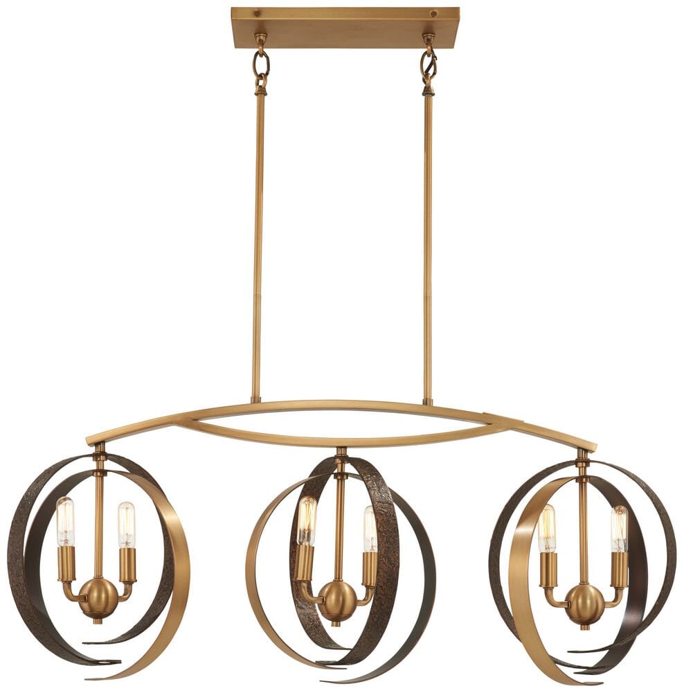 Minka Lavery Criterium 6-Light 12" Pendant Light in Aged Brass with Textured Iron