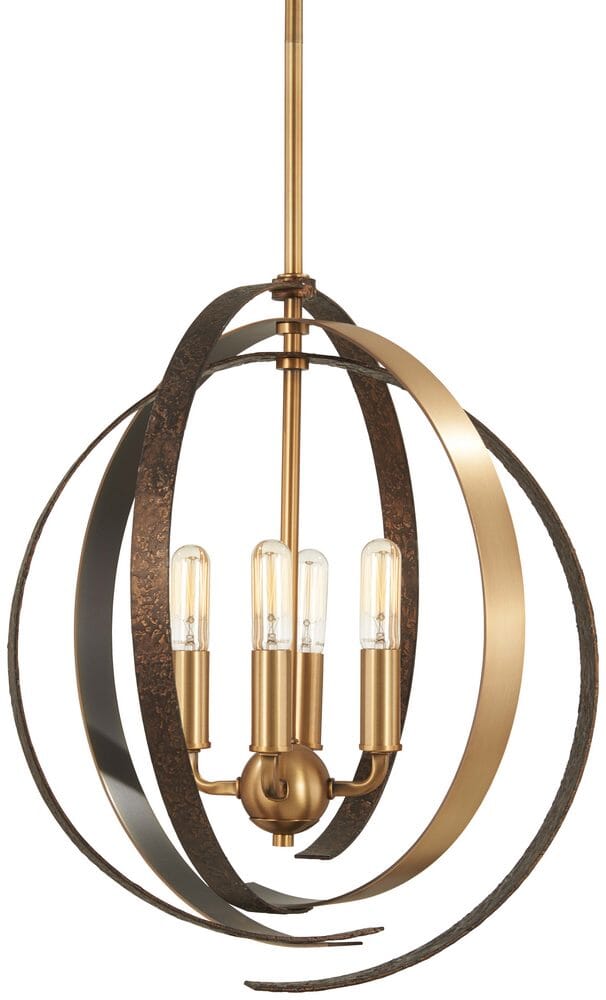 Minka Lavery Criterium 4-Light 16" Pendant Light in Aged Brass with Textured Iron