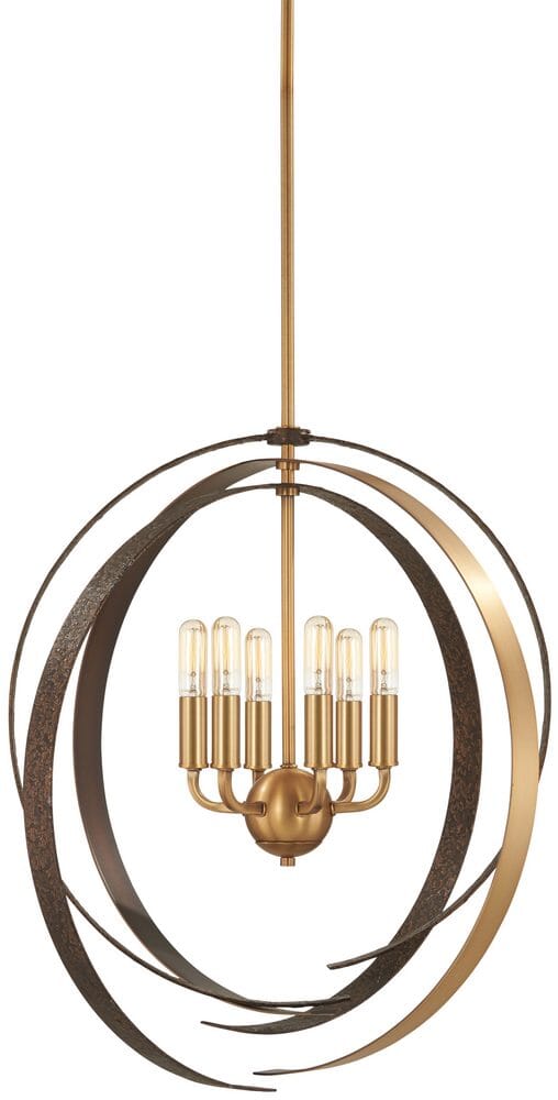 Minka Lavery Criterium 6-Light 24" Pendant Light in Aged Brass with Textured Iron