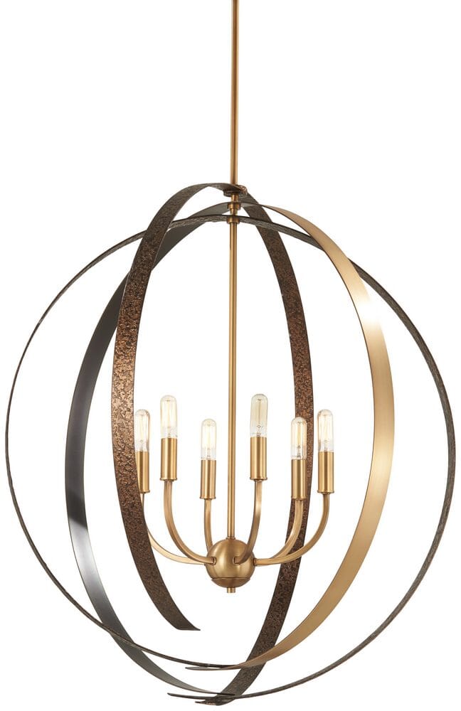 Minka Lavery Criterium 6-Light 30" Pendant Light in Aged Brass with Textured Iron