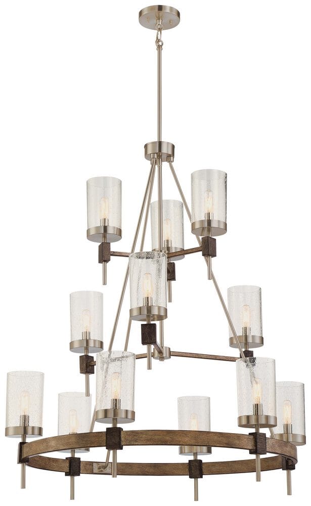 Minka Lavery Bridlewood 12-Light 34" Transitional Chandelier in Stone Grey with Brushed Nickel