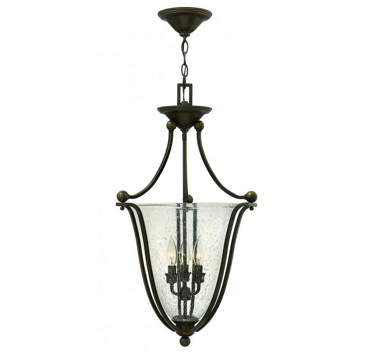 Hinkley Bolla 3-Light Inverted Pendant in Olde Bronze with Clear Seedy Glass