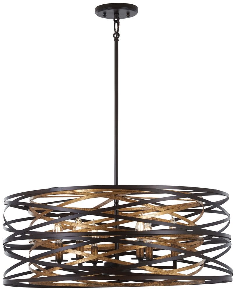 Minka Lavery Vortic Flow 6-Light 26" Pendant Light in Dark Bronze with Mosaic Gold Inte