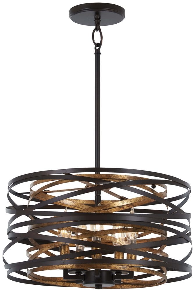 Minka Lavery Vortic Flow 5-Light 16" Pendant Light in Dark Bronze with Mosaic Gold Inte