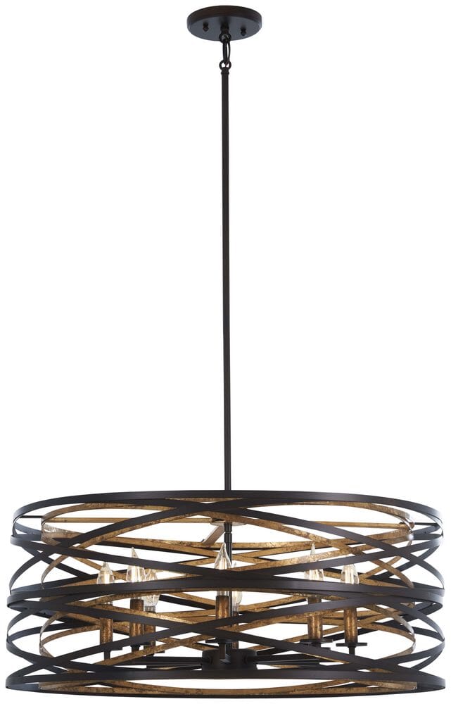 Minka Lavery Vortic Flow 8-Light 28" Pendant Light in Dark Bronze with Mosaic Gold Inte