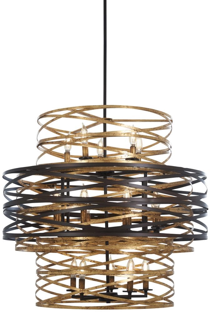 Minka Lavery Vortic Flow 18-Light 30" Contemporary Chandelier in Dark Bronze with Mosaic Gold Inte