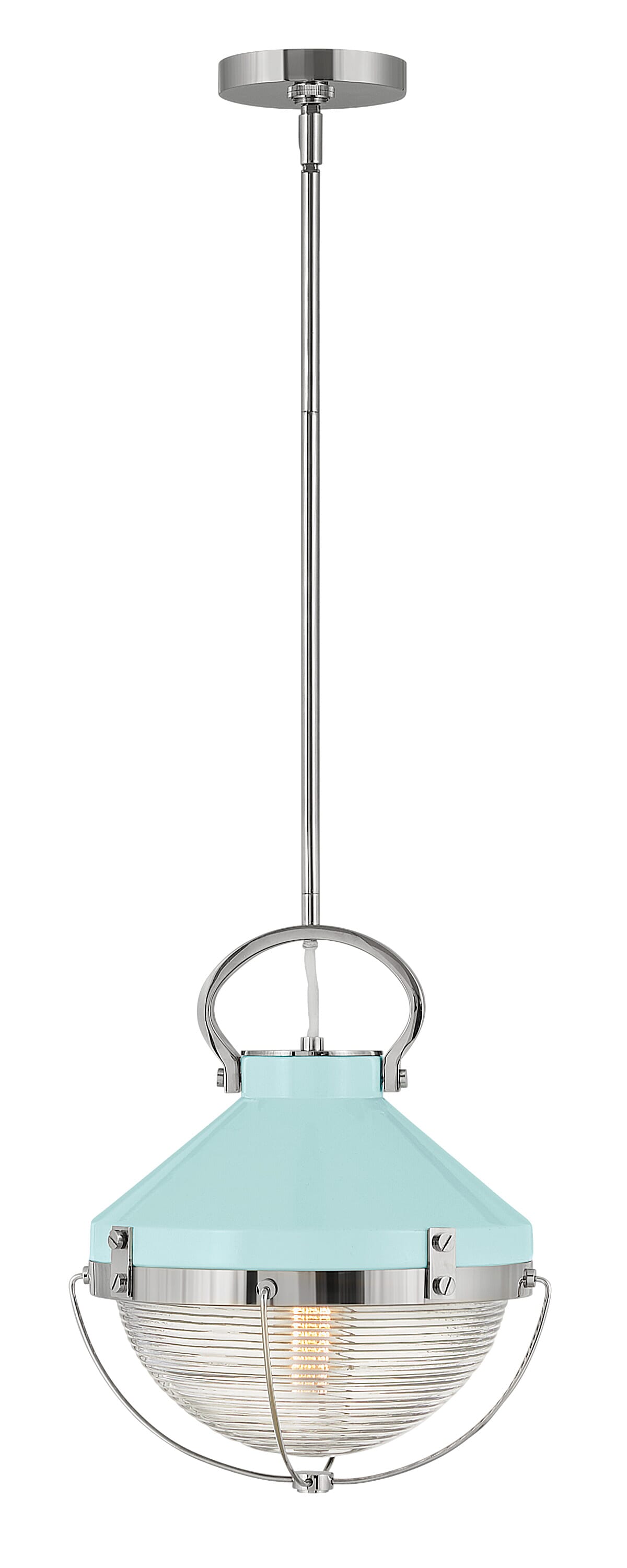 Hinkley Crew 15" Pendant Light in Polished Nickel with Robins Egg Blue