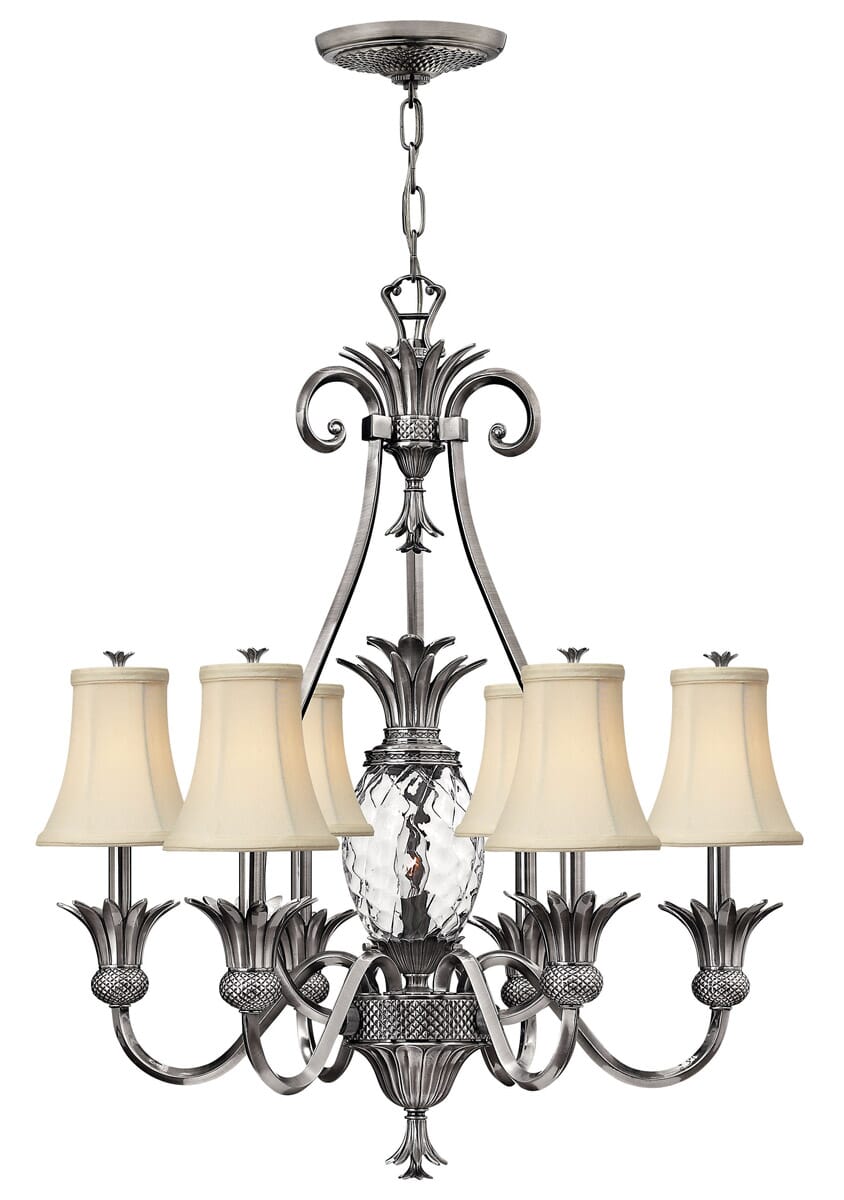 Hinkley Plantation 7-Light Single Tier Foyer Chandelier in Polished Antique Nickel