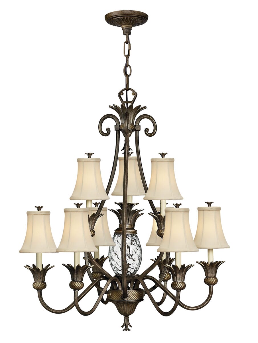 Hinkley Plantation 10-Light Two Tier Pineapple Chandelier in Pearl Bronze