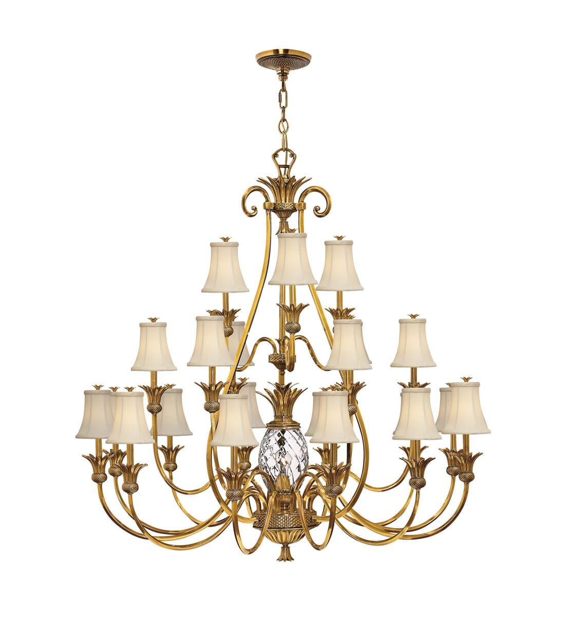 Hinkley Plantation 21-Light Three Tier Pineapple Chandelier in Burnished Brass