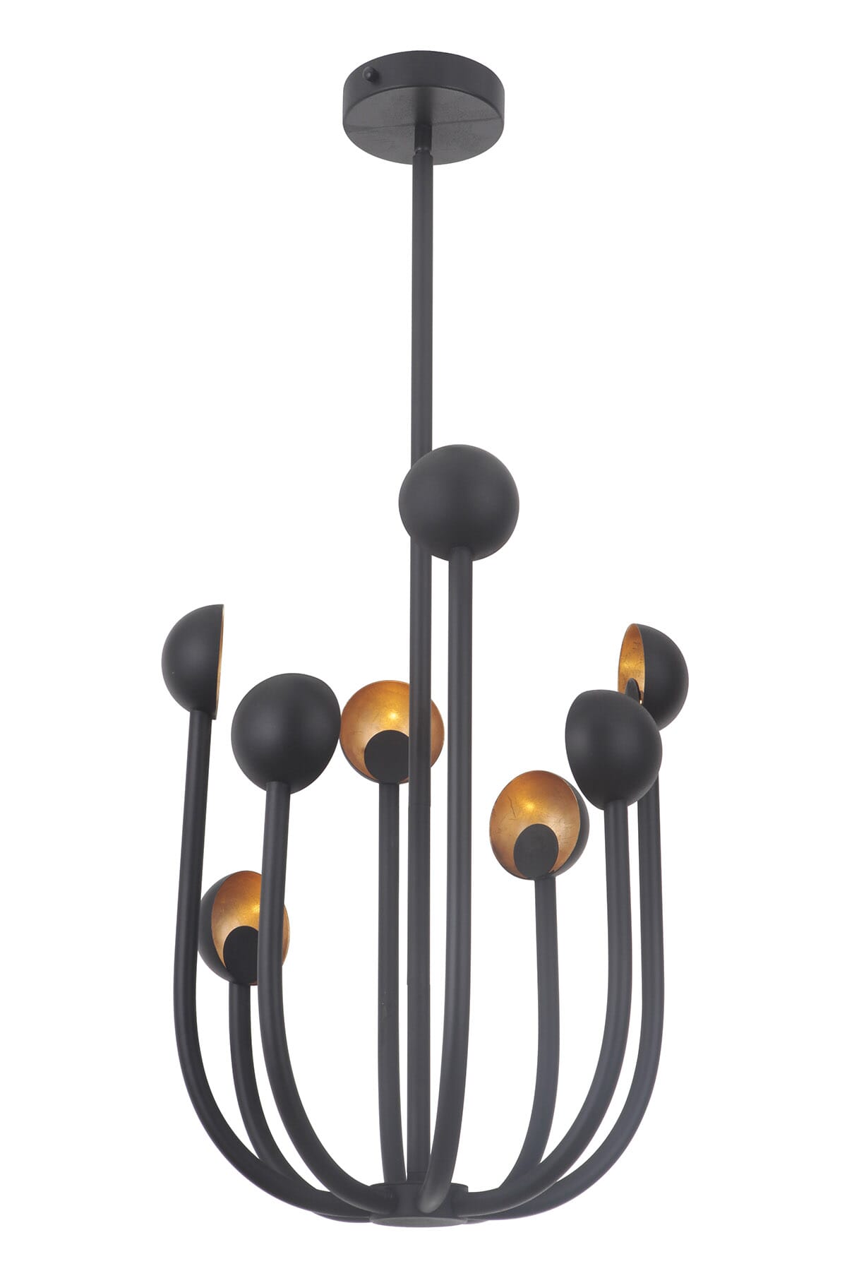 Craftmade Foundry 8-Light Modern Chandelier in Matte Black with Gold Leaf