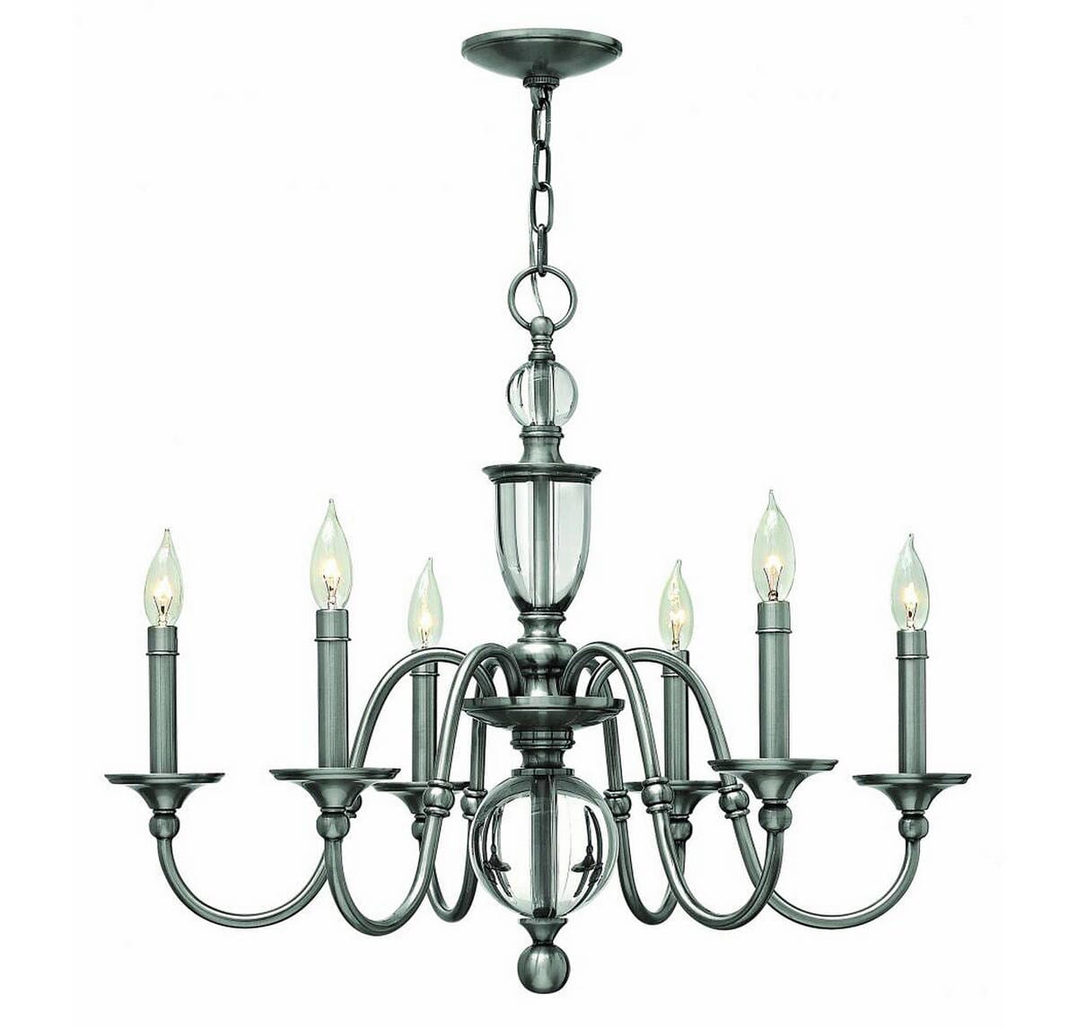 Hinkley Eleanor 6-Light Single Tier Chandelier in Polished Antique Nickel