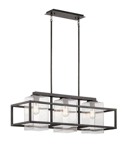 Kichler Wright 36" 3-Light Outdoor Linear Chandelier in Weathered Zinc