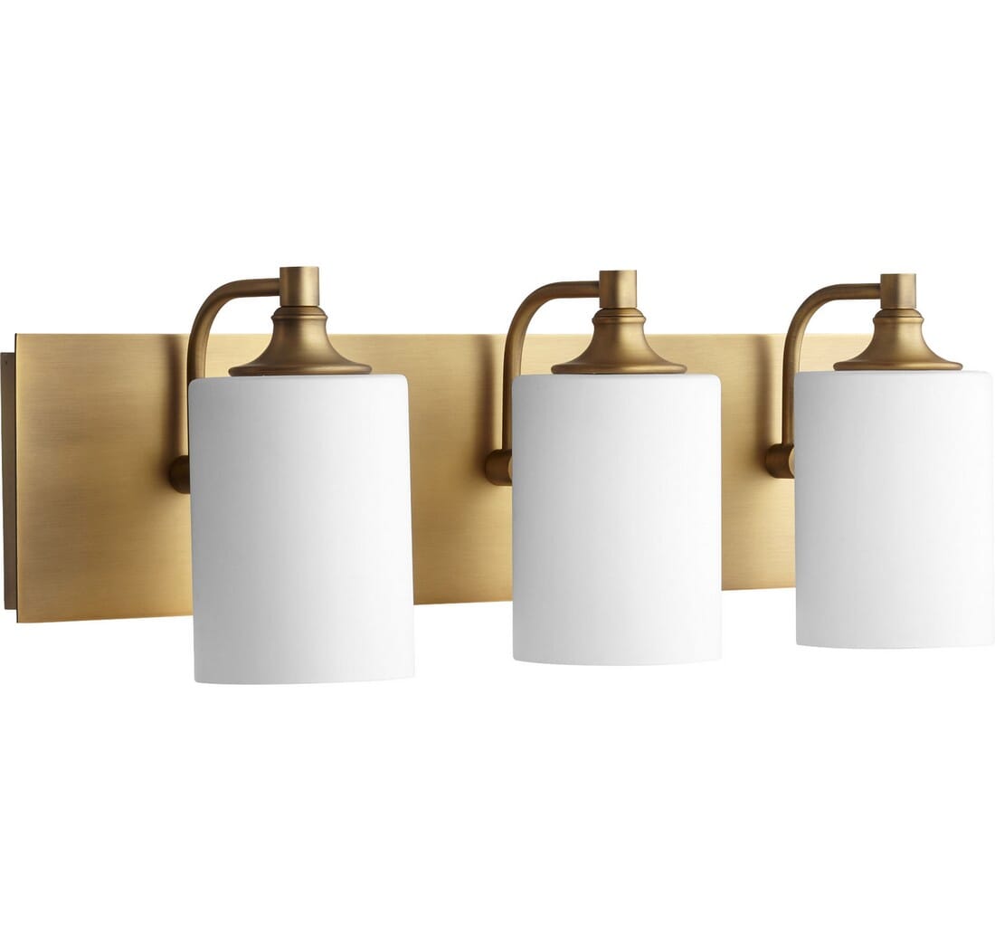 Quorum Celeste 3-Light Bathroom Vanity Light in Aged Brass