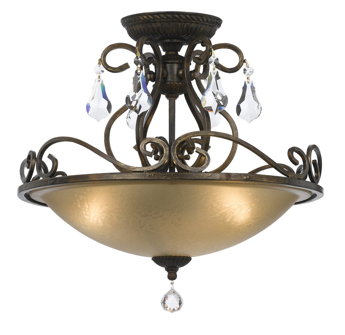 Crystorama Ashton 3-Light 17" Ceiling Light in English Bronze with Hand Cut Crystal Crystals