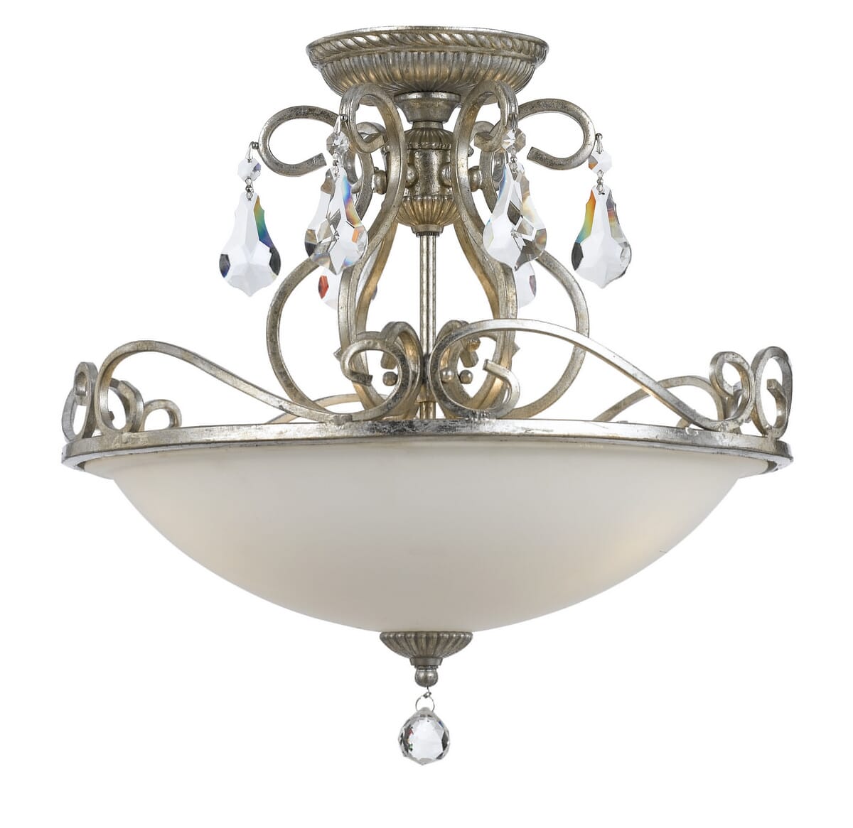 Crystorama Ashton 3-Light 17" Ceiling Light in Olde Silver with Hand Cut Crystal Crystals