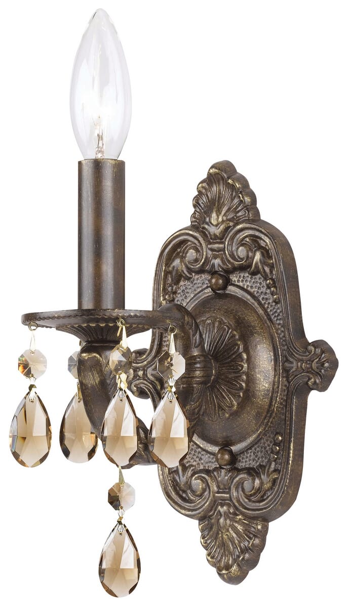 Crystorama Paris Market 10" Wall Sconce in Venetian Bronze with Golden Teak Hand Cut Crystals