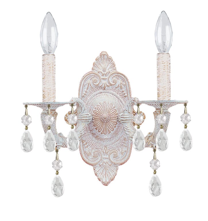 Crystorama Paris Market 2-Light 12" Wall Sconce in Antique White with Clear Spectra Crystals