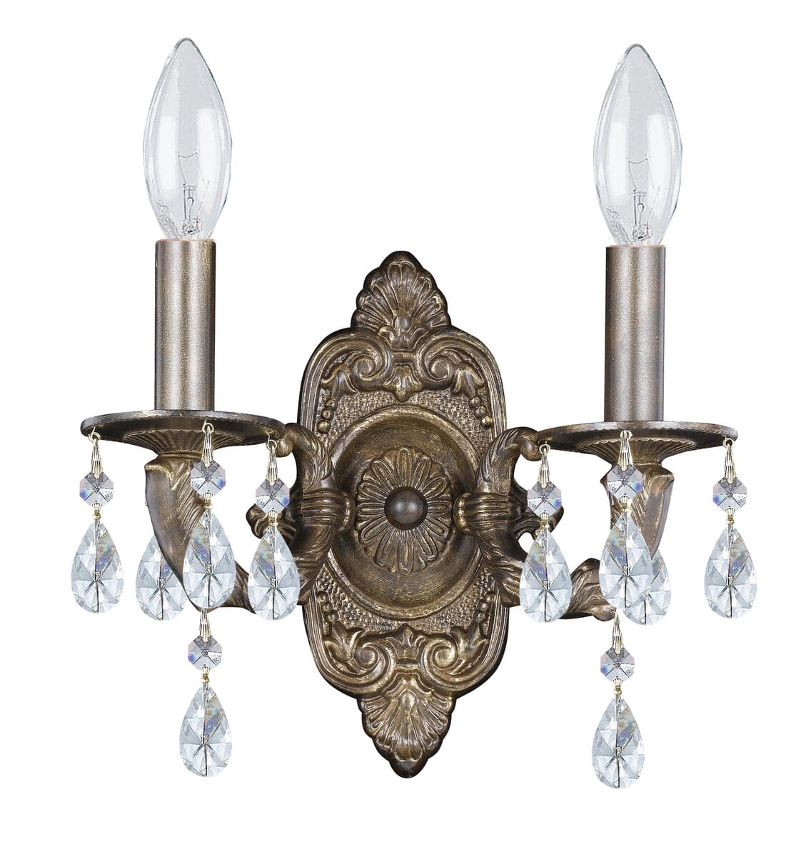 Crystorama Paris Market 2-Light 12" Wall Sconce in Venetian Bronze with Clear Hand Cut Crystals