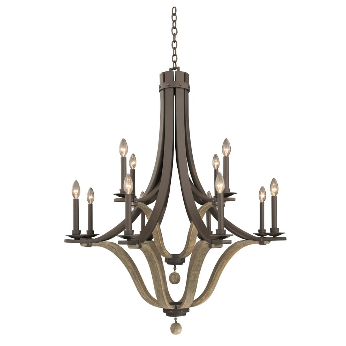 Kalco Lansing 12-Light Modern Farmhouse Chandelier in Satin Bronze