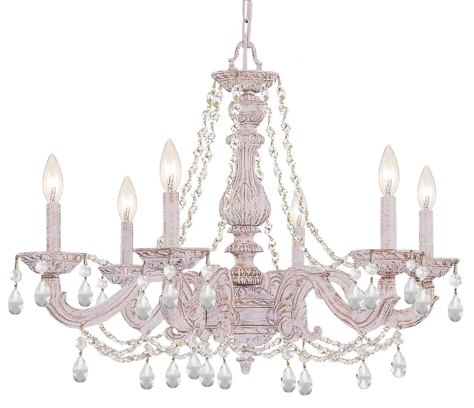 Crystorama Paris Market 6-Light 21" Transitional Chandelier in Antique White with Clear Swarovski Strass Crystals