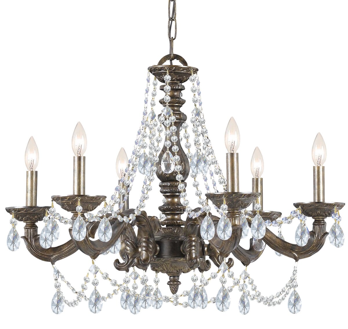 Crystorama Paris Market 6-Light 22" Transitional Chandelier in Venetian Bronze with Clear Swarovski Strass Crystals