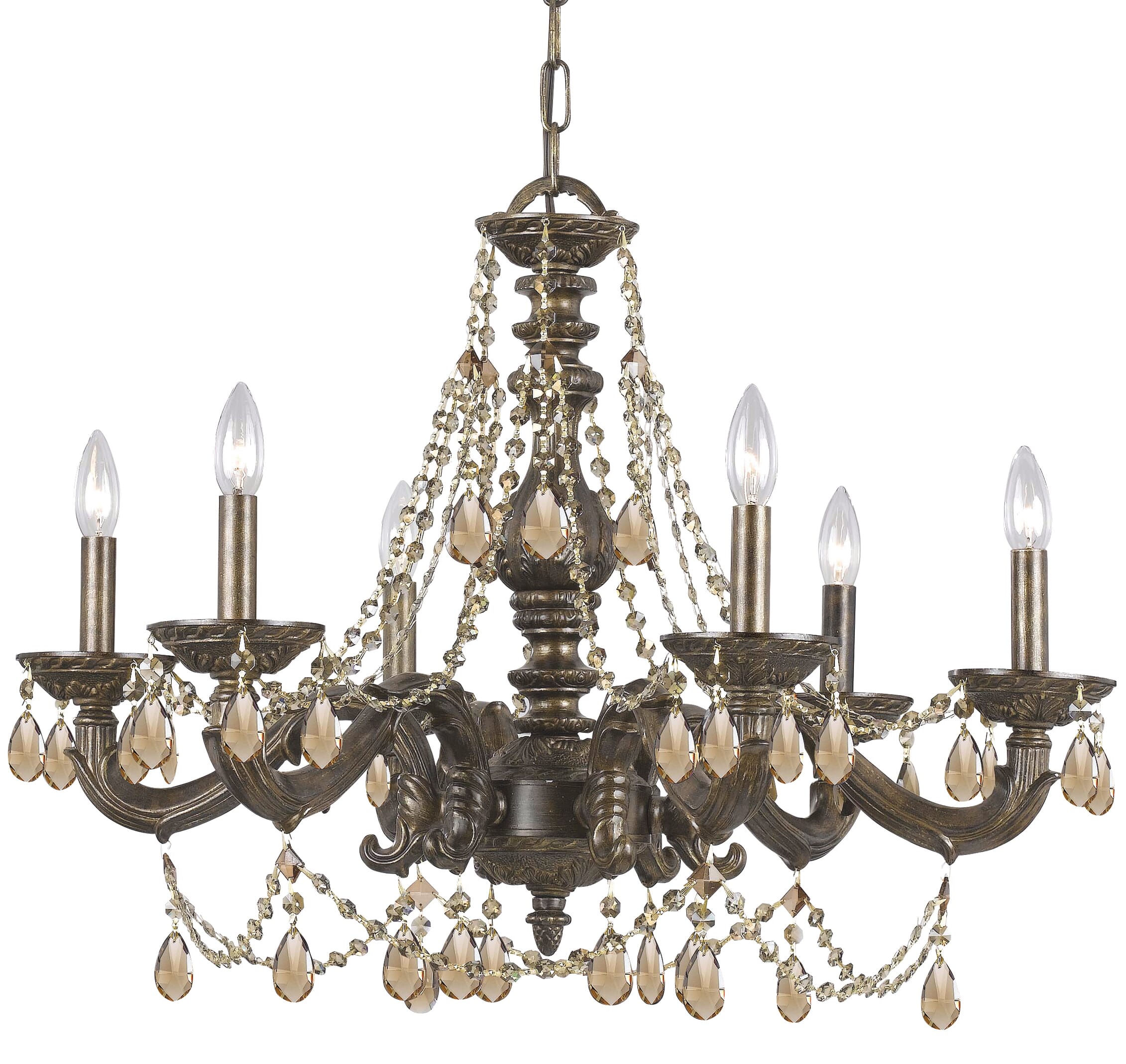 Crystorama Paris Market 6-Light 22" Chandelier in Venetian Bronze with Golden Teak Swarovski Crystals