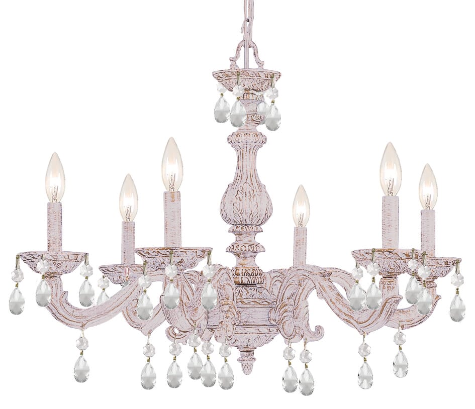 Crystorama Paris Market 6-Light 21" Transitional Chandelier in Antique White with Clear Swarovski Strass Crystals