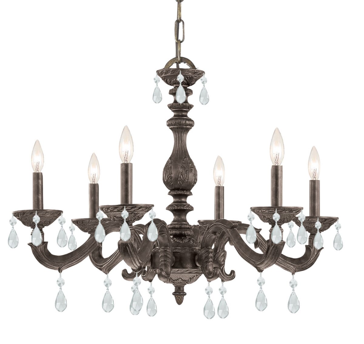 Crystorama Paris Market 6-Light 21" Transitional Chandelier in Venetian Bronze with Clear Swarovski Strass Crystals