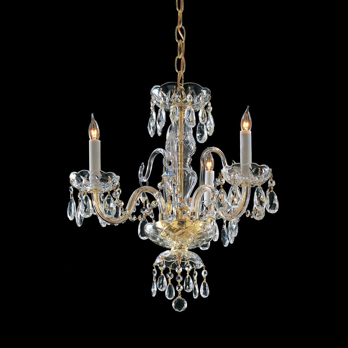 Crystorama Traditional Crystal 3-Light 18" Mini Chandelier in Polished Brass with Clear Hand Cut Crystals