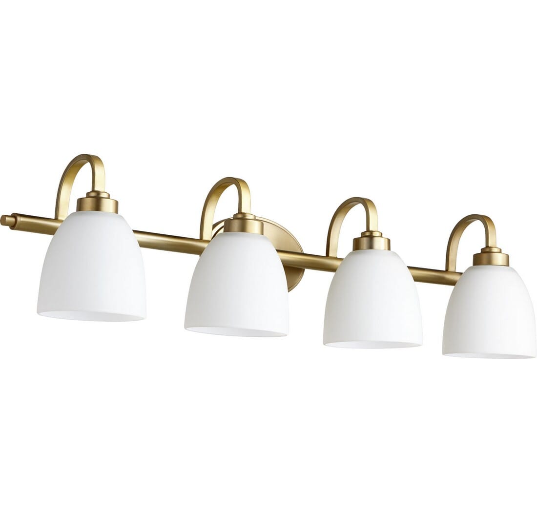 Quorum Reyes 4-Light 8" Bathroom Vanity Light in Aged Brass