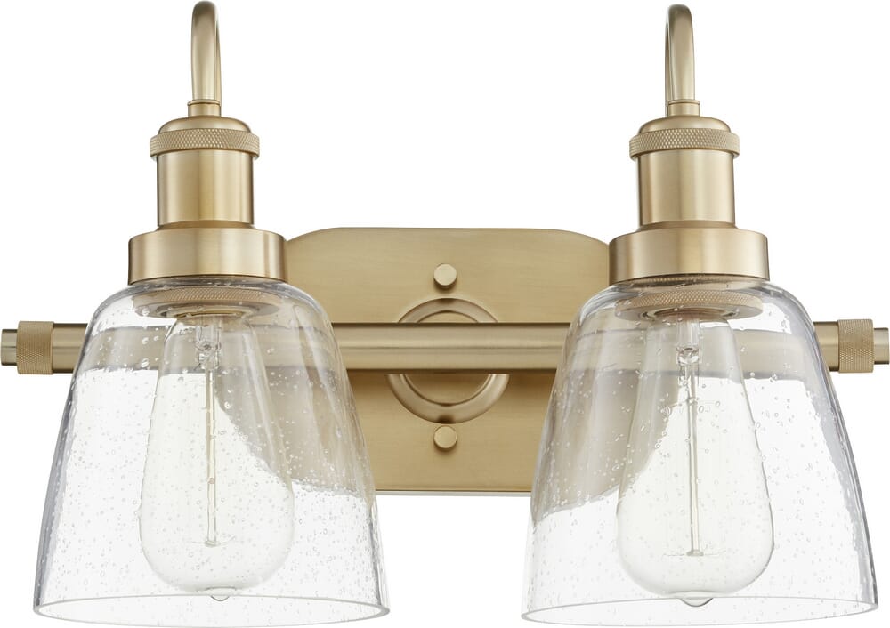 Quorum Transitional 2-Light Bathroom Vanity Light in Aged Brass