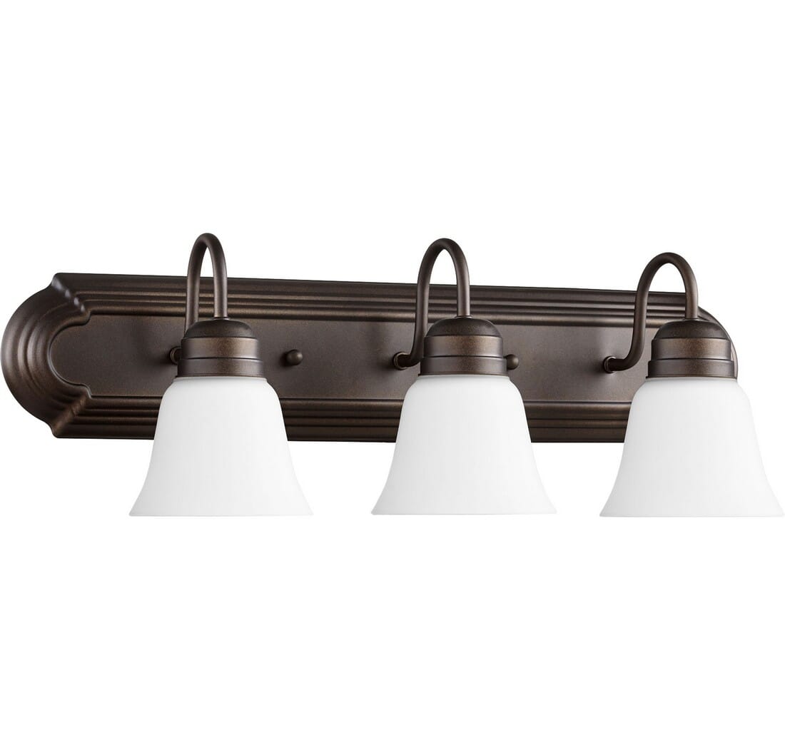 Quorum Quorum Home 3-Light 8" Bathroom Vanity Light in Oiled Bronze with Satin Opal