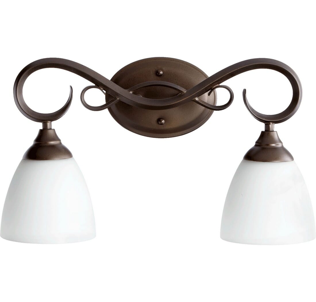 Quorum Powell 2-Light 11" Bathroom Vanity Light in Oiled Bronze with Satin Opal