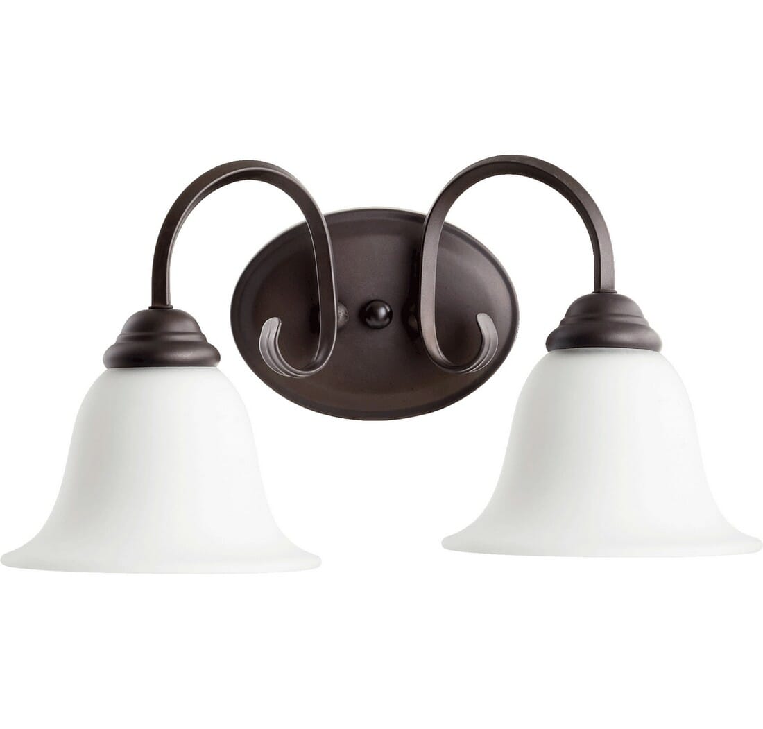 Quorum Spencer 2-Light 9" Bathroom Vanity Light in Oiled Bronze with Satin Opal