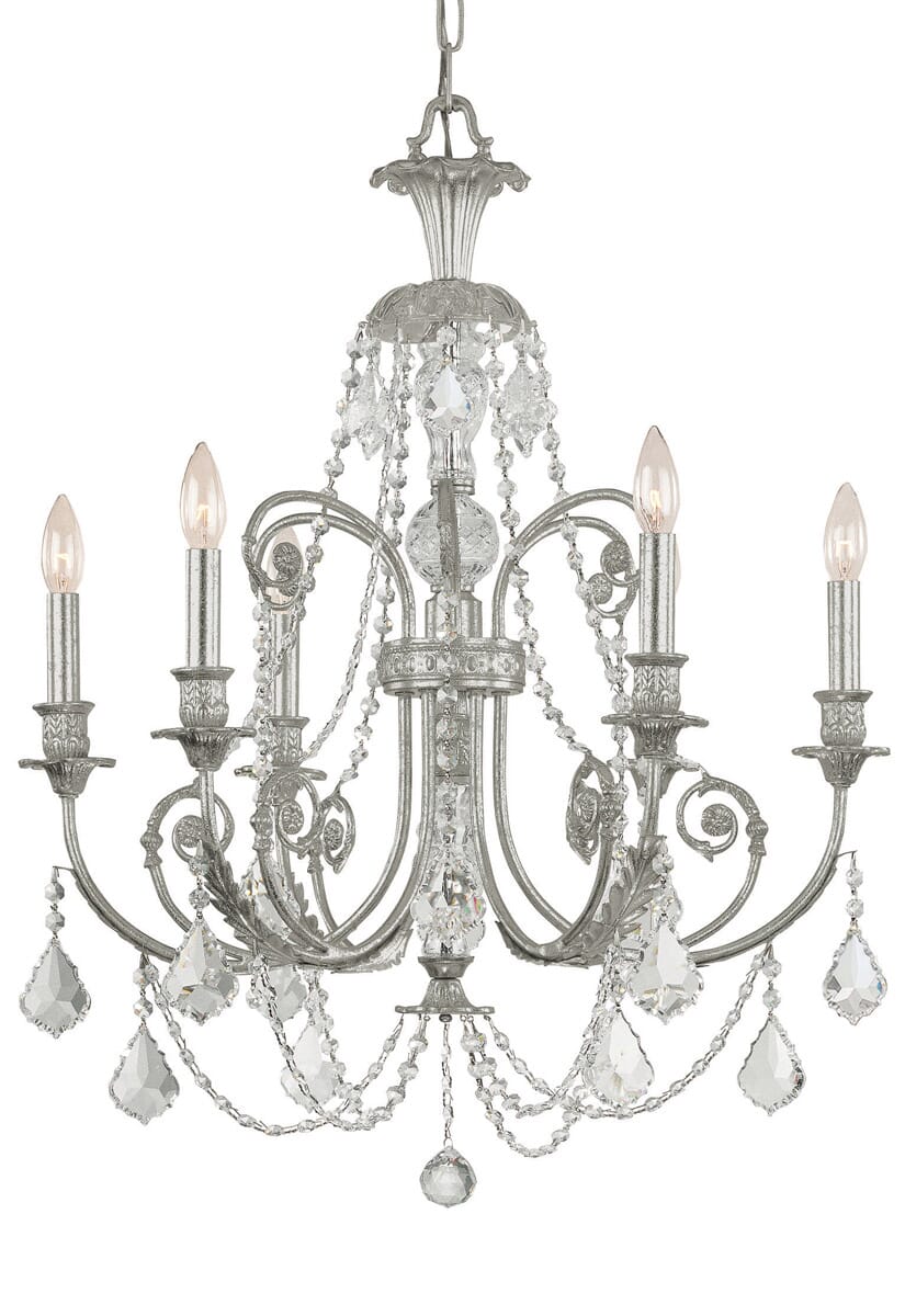 Crystorama Regis 6-Light 30" Traditional Chandelier in Olde Silver with Clear Swarovski Strass Crystals