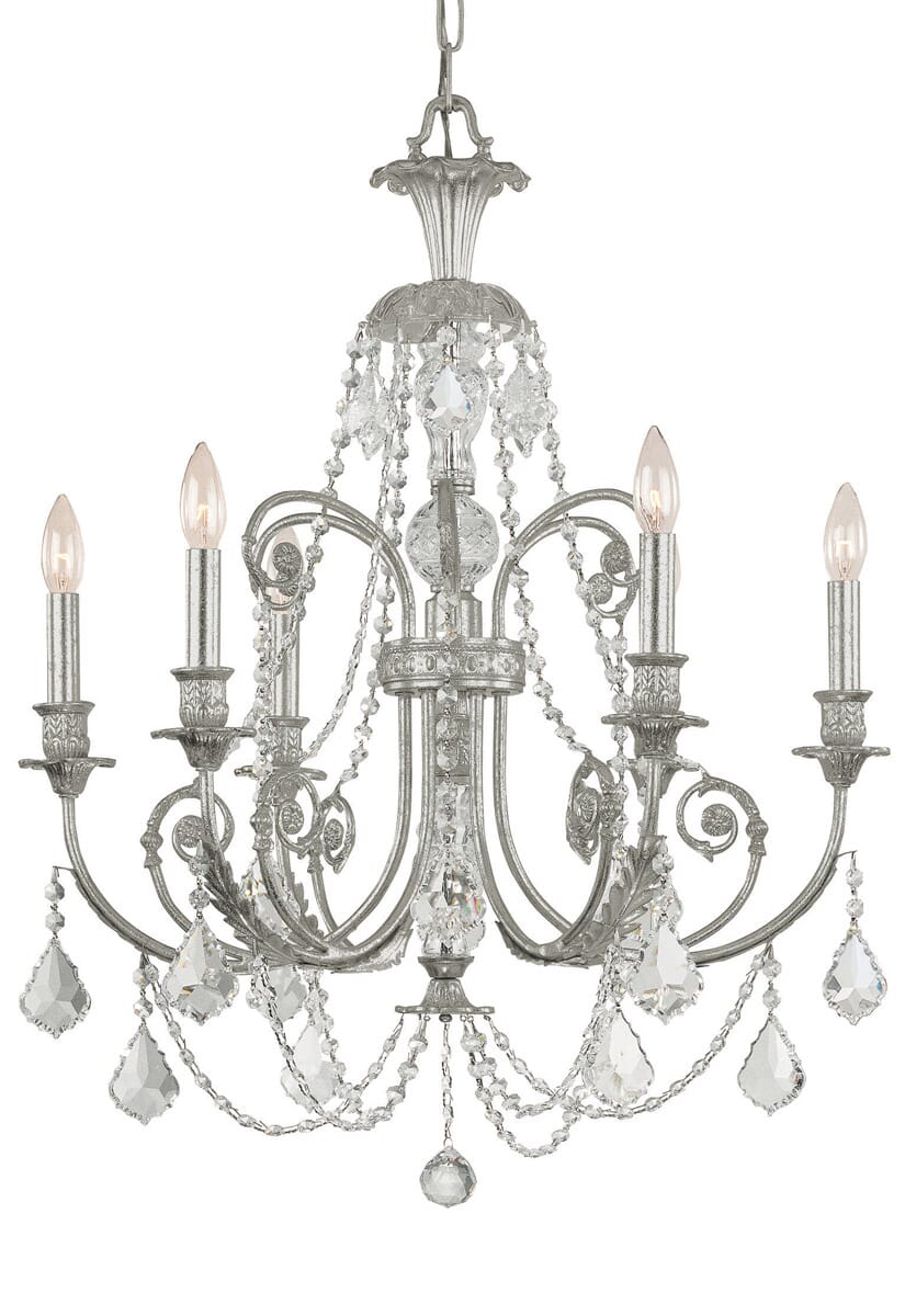 Crystorama Regis 6-Light 30" Traditional Chandelier in Olde Silver with Clear Spectra Crystals