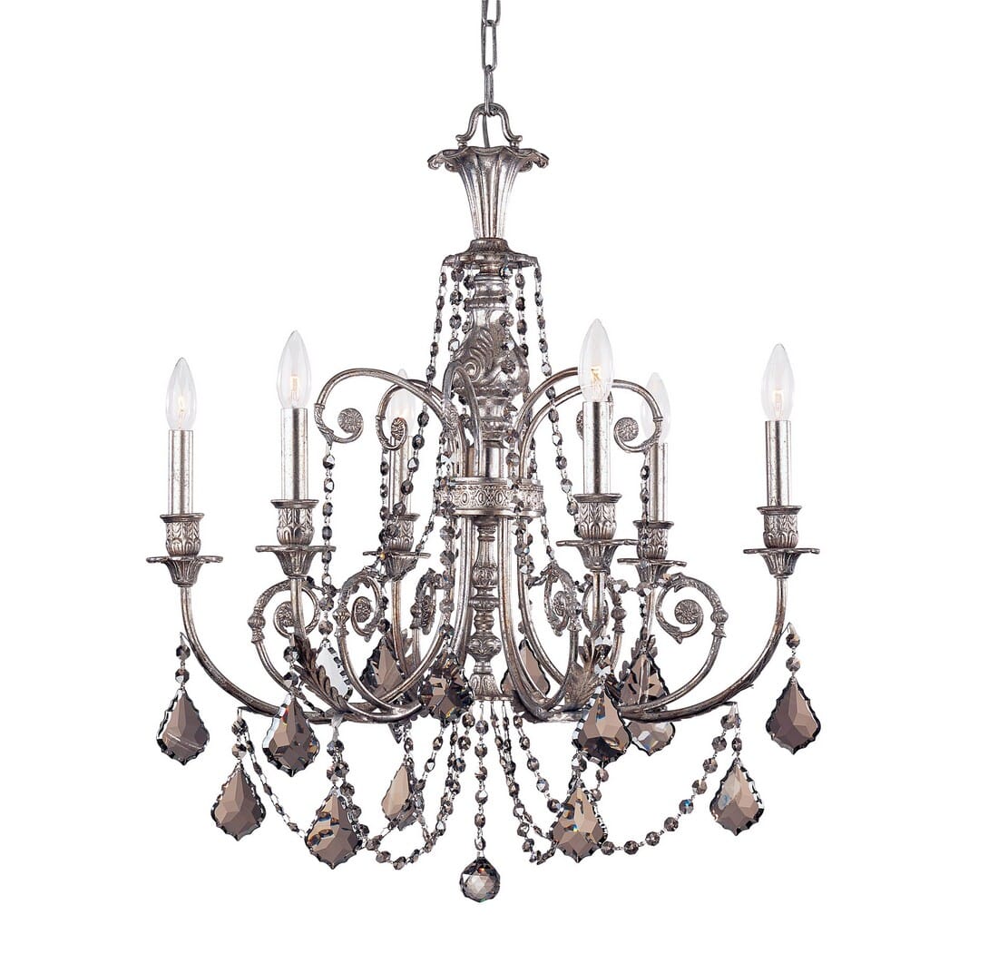 Crystorama Regis 6-Light 30" Traditional Chandelier in Olde Silver with Clear Hand Cut Crystals