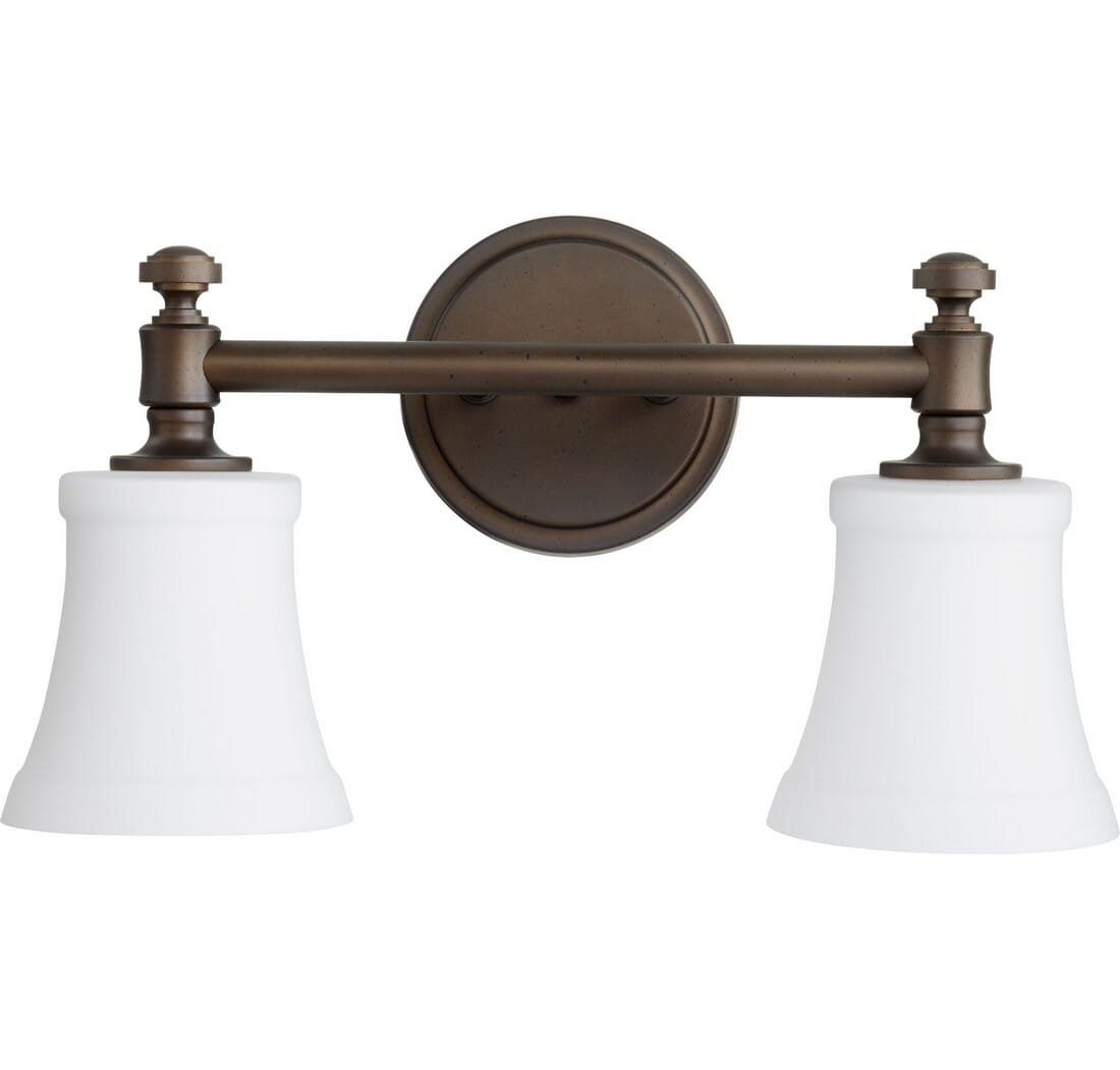 Quorum Rossington 2-Light 9" Bathroom Vanity Light in Oiled Bronze with Satin Opal