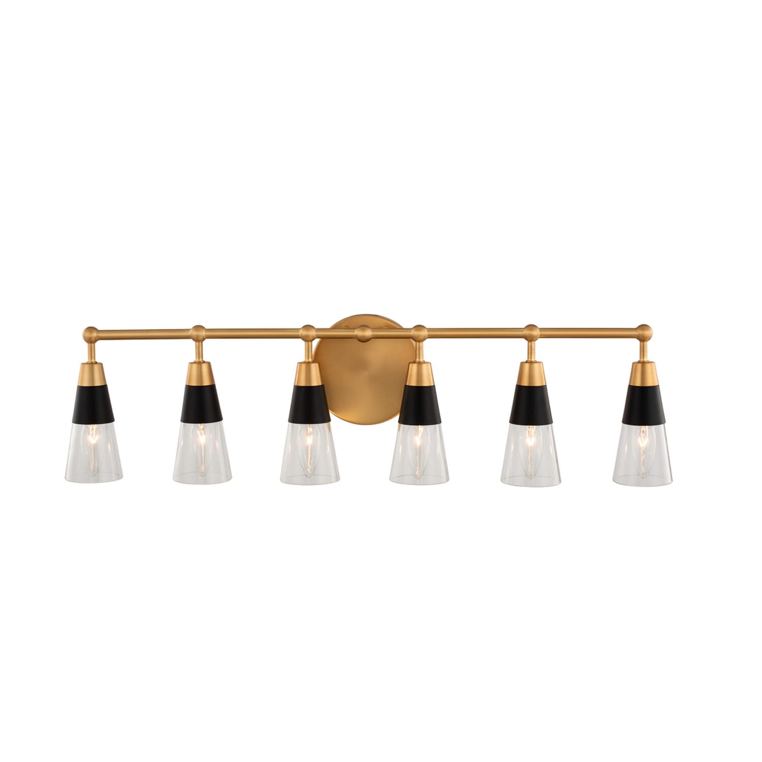 Kalco Ponti 6-Light Bathroom Vanity Light in Matte Black with New Brass